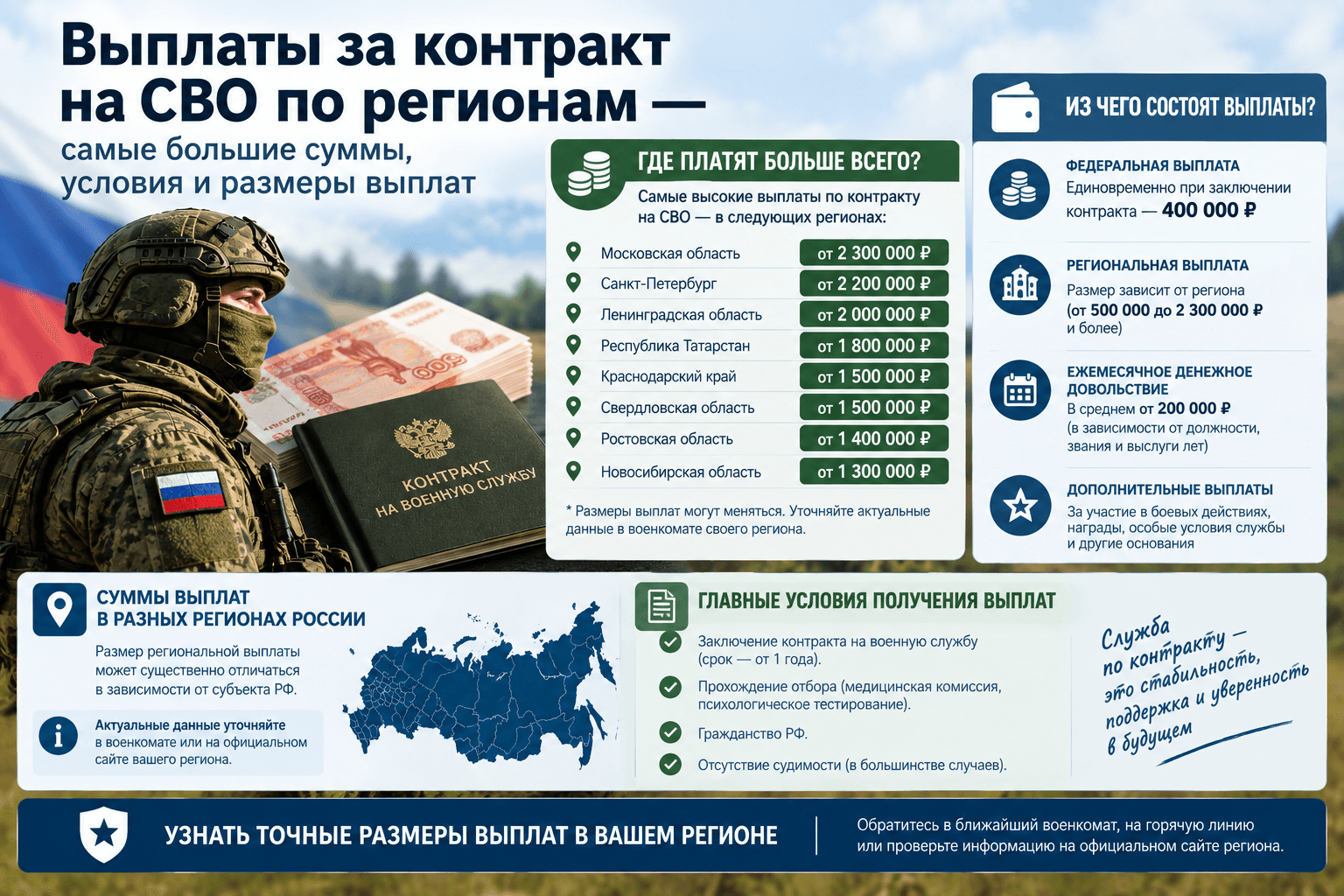 Выплаты за контракт на СВО по регионам России