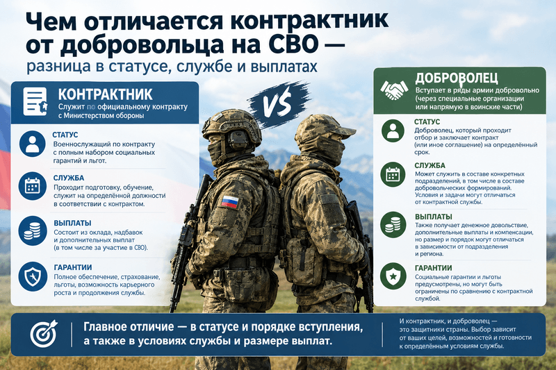 Контрактник и доброволец на СВО: отличия в статусе